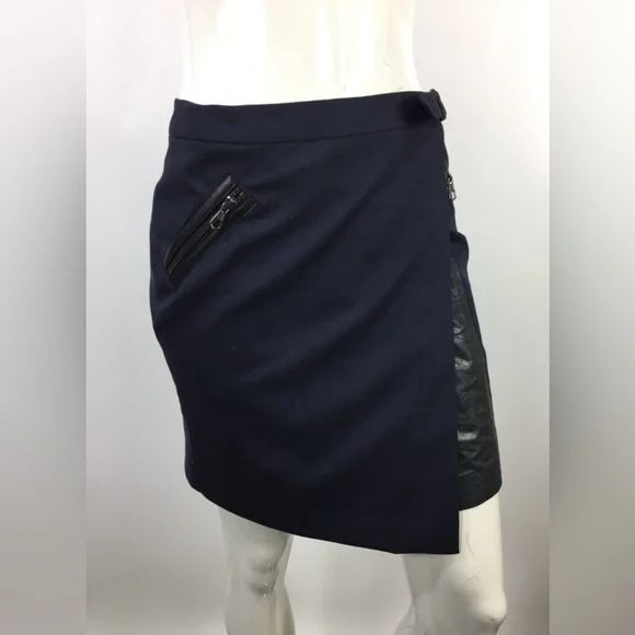 Rag & Bone Wool & Leather Wrap Skirt Navy 2
